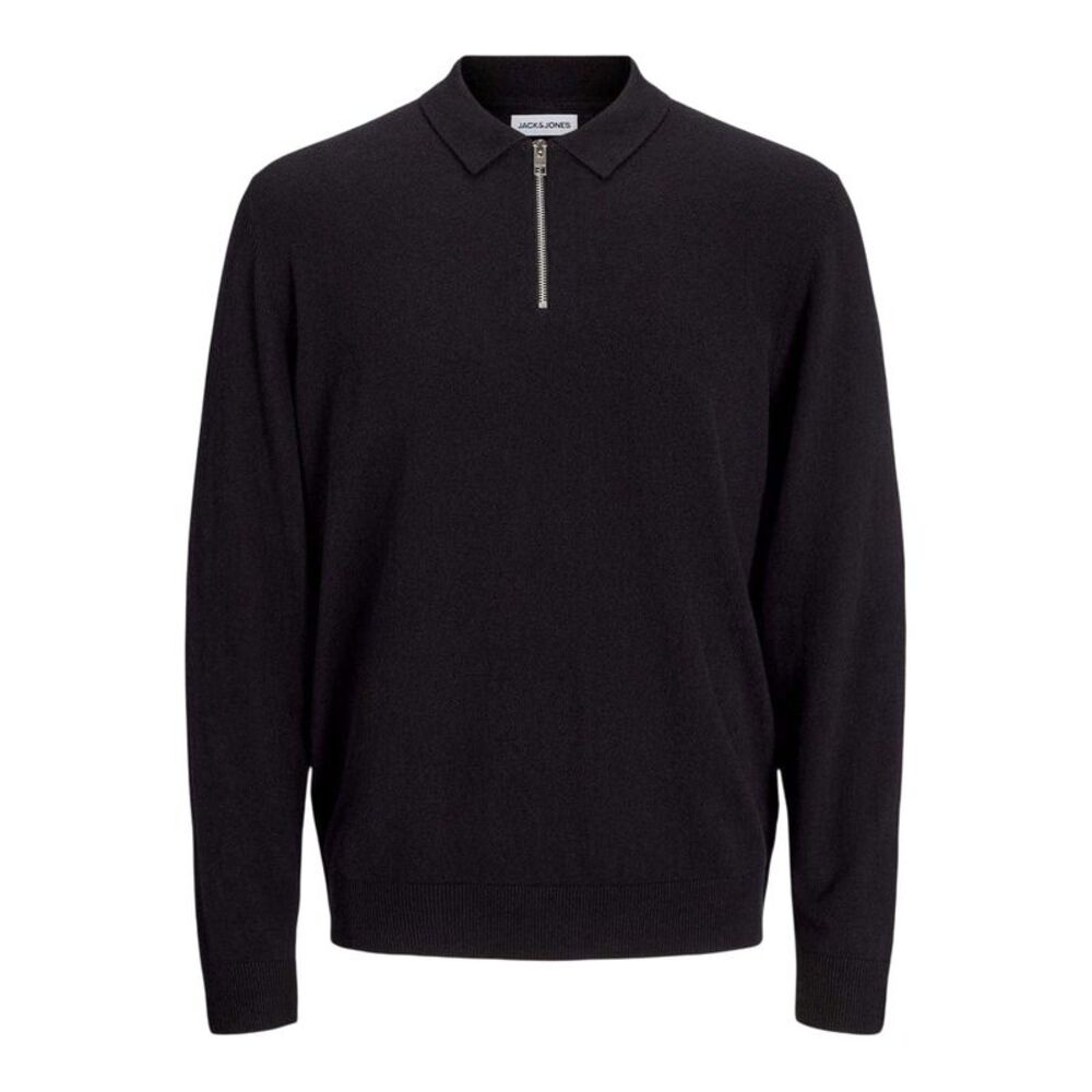 Jack And Jones Mens Emil Knitted Quarter Zip Polo Shirt / Black